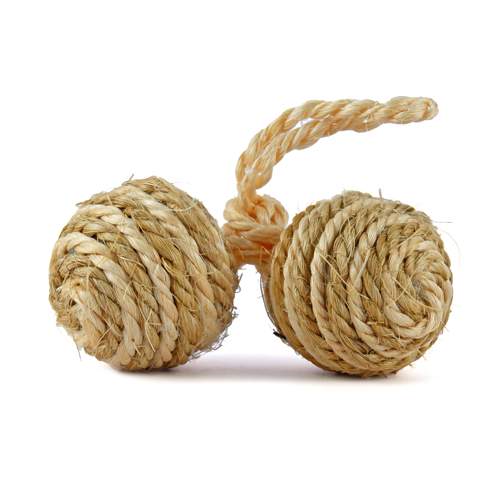 Trixie 2 Sisal Balls on a Rope with Bell Toy for Cats (Brown)