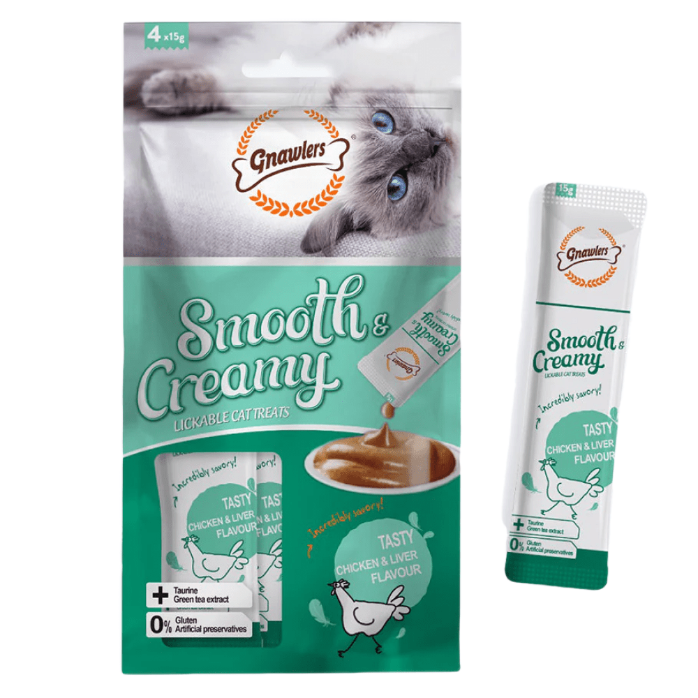 Gnawlers Chicken and Liver and Salmon Flavour Creamy Cat Treats Combo