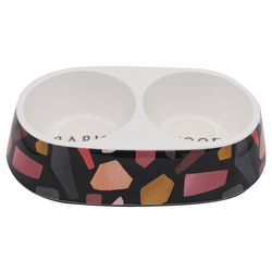 Peetara Abstract Designer Melamine Double Diners for Dogs and Cats (White)