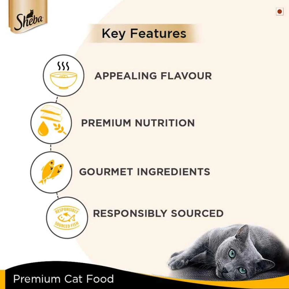 Sheba Tuna Fillet & Whole Prawns in Gravy Premium Cat Wet Food and Chicken Flavour Irresistible All Life Stage Cat Dry Food Combo Exclusive Combo Sheba