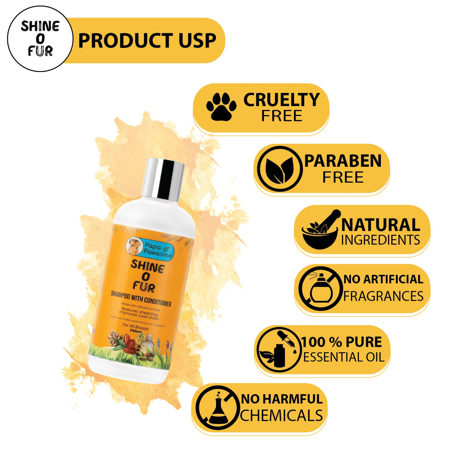 Papa Pawsome Shine O' Fur Shampoo with Conditioner and Palm Brush for Dogs Dogs-Grooming Supplies Papa Pawsome