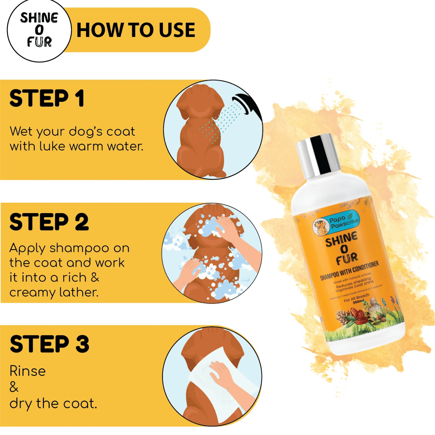 Papa Pawsome Shine O' Fur Shampoo with Conditioner and Palm Brush for Dogs Dogs-Grooming Supplies Papa Pawsome