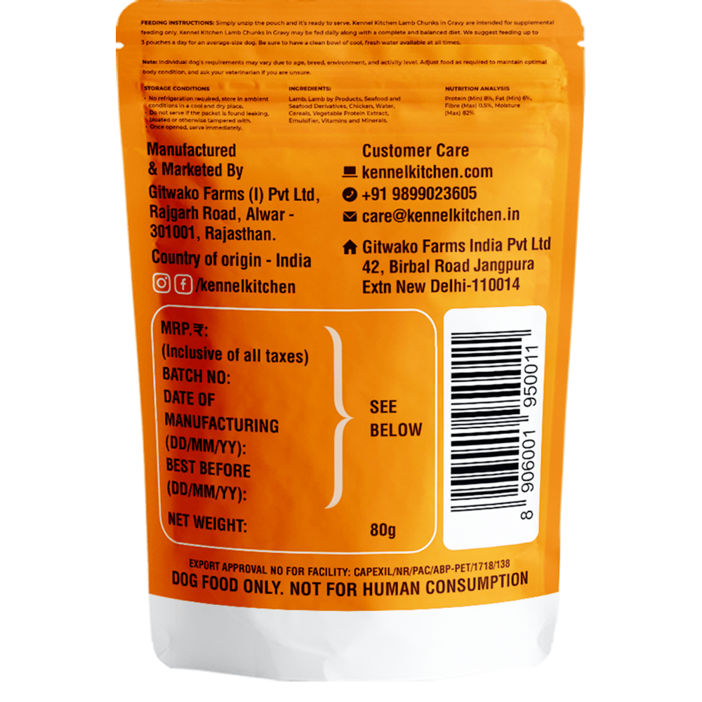 Kennel Kitchen Lamb Chunks in Gravy Puppy & Adult Wet Dog Food Dogs-Wet Food Kennel Kitchen