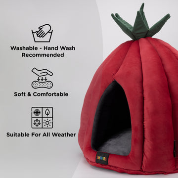 SKATRS Velvet Strawberry Dome House for Cats and Small Dogs