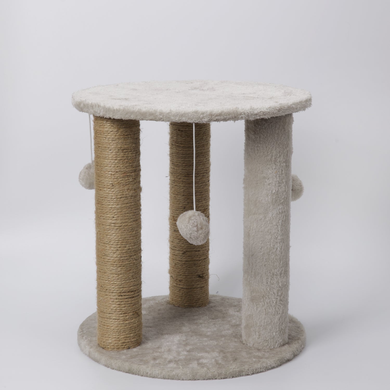 Skatrs Whisker Wonderland Circular Three Scratching Post with Hanging Pom Pom Cat Tree Toy (Grey)