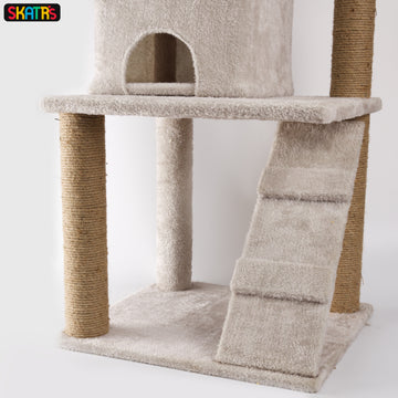 Skatrs Kitty Kastle Multi Level Cat Tree with Condo, Scratching Post, Platform and Ladder Toy (Grey)