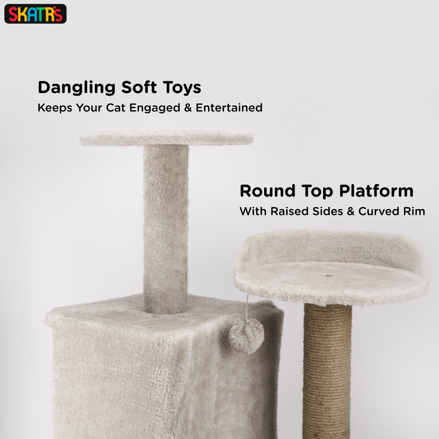 Skatrs Kitty Kastle Multi Level Cat Tree with Condo, Scratching Post, Platform and Ladder Toy (Grey)