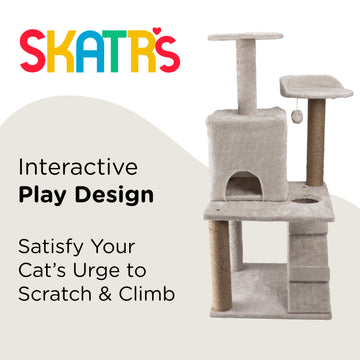 Skatrs Kitty Kastle Multi Level Cat Tree with Condo, Scratching Post, Platform and Ladder Toy (Grey)