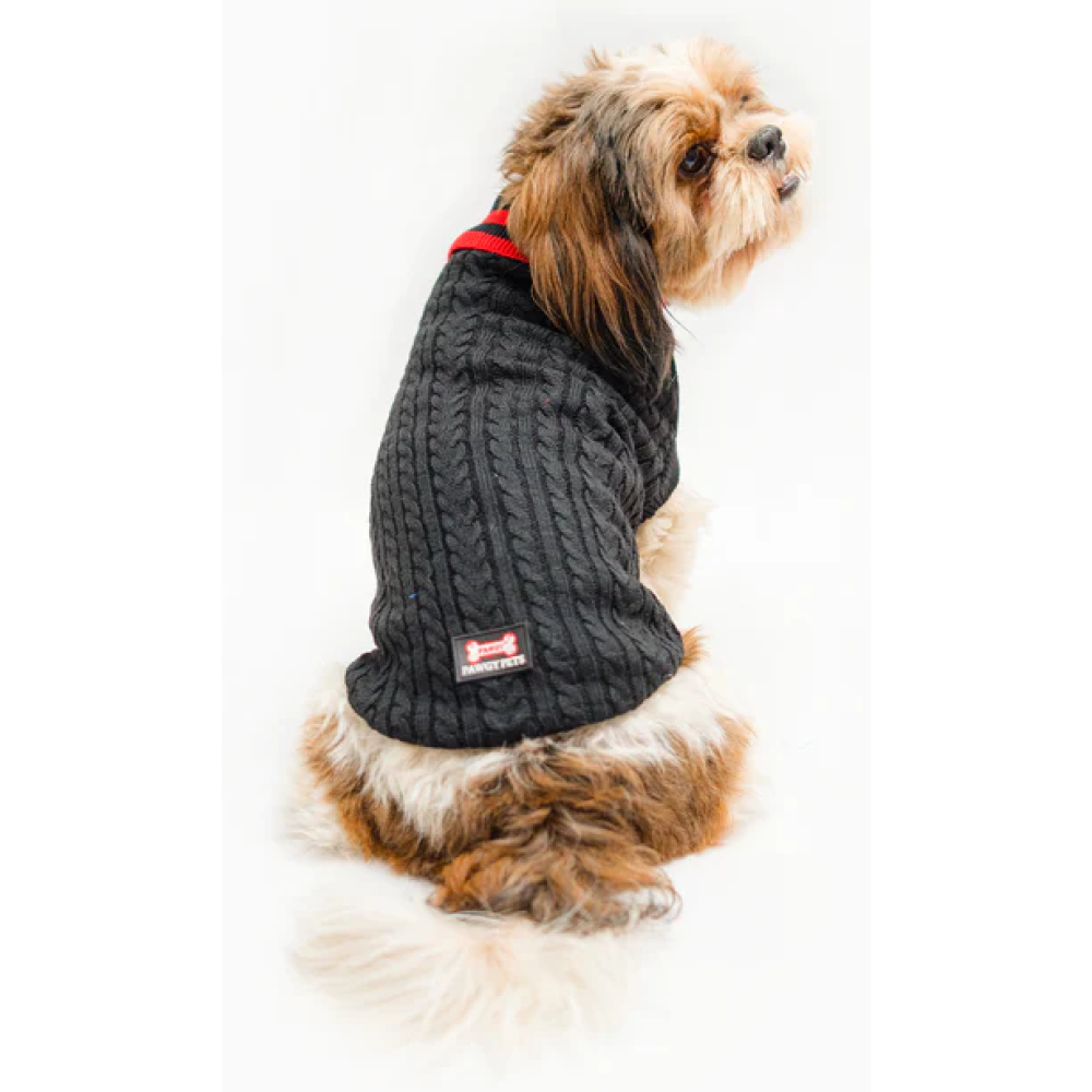Pawgypets High Neck Cable Kint Sweater for Dogs and Cats (Black)
