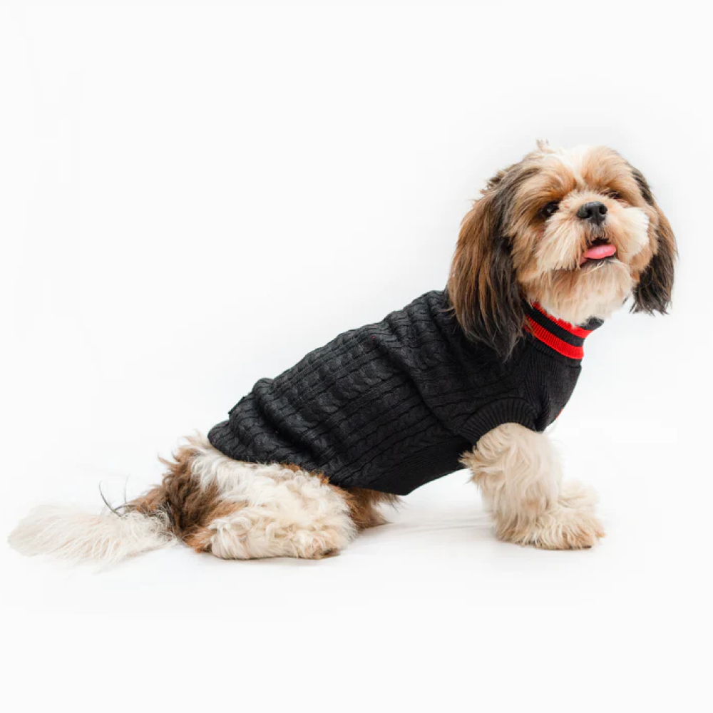 Pawgypets High Neck Cable Kint Sweater for Dogs and Cats (Black)