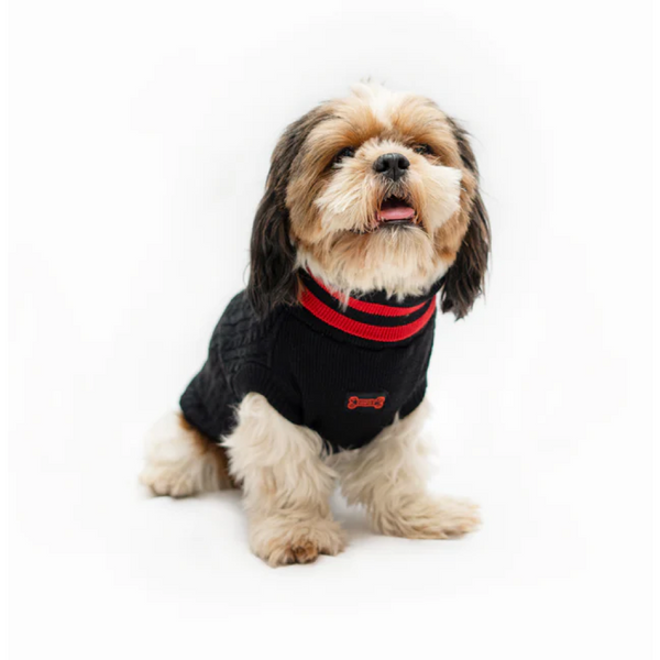 Pawgypets High Neck Cable Kint Sweater for Dogs and Cats (Black)
