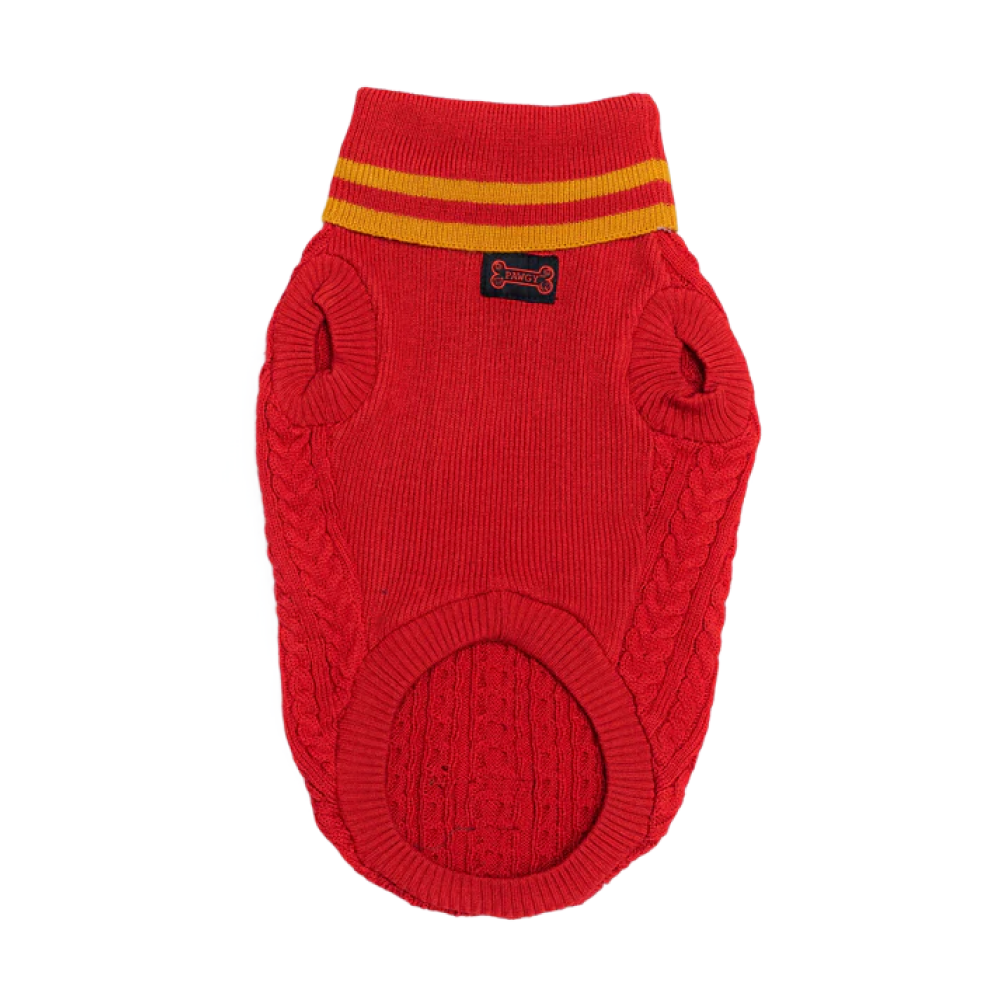 Pawgypets High Neck Cable Kint Sweater for Dogs and Cats (Red)