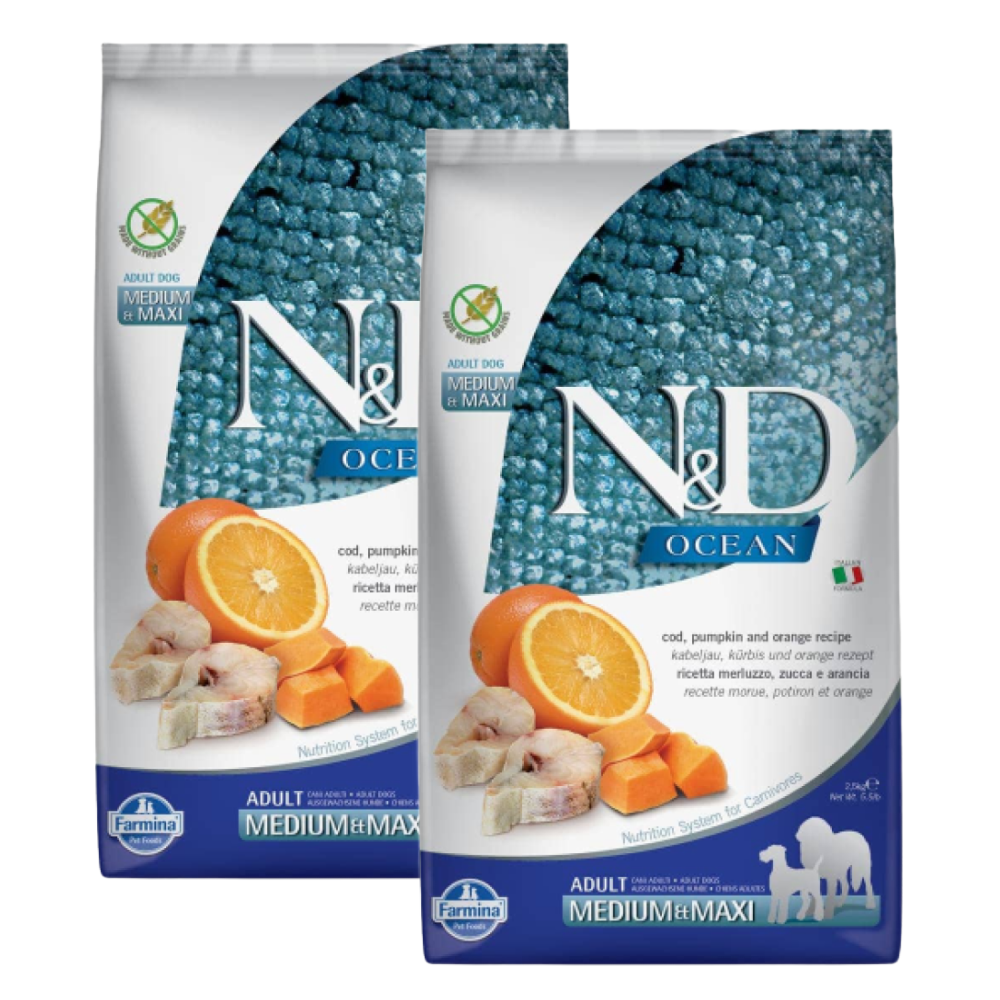 Farmina N&D Ocean Codfish Orange & Pumpkin Grain Free Adult Medium Maxi Dog Dry Food
