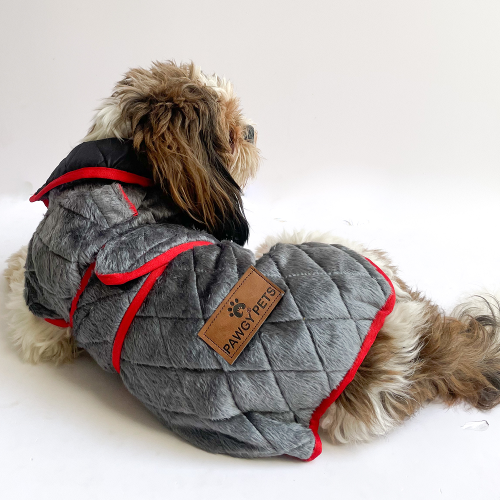 Pawgypets Reversible Quilted Jacket for Dogs and Cats (Grey/Red)