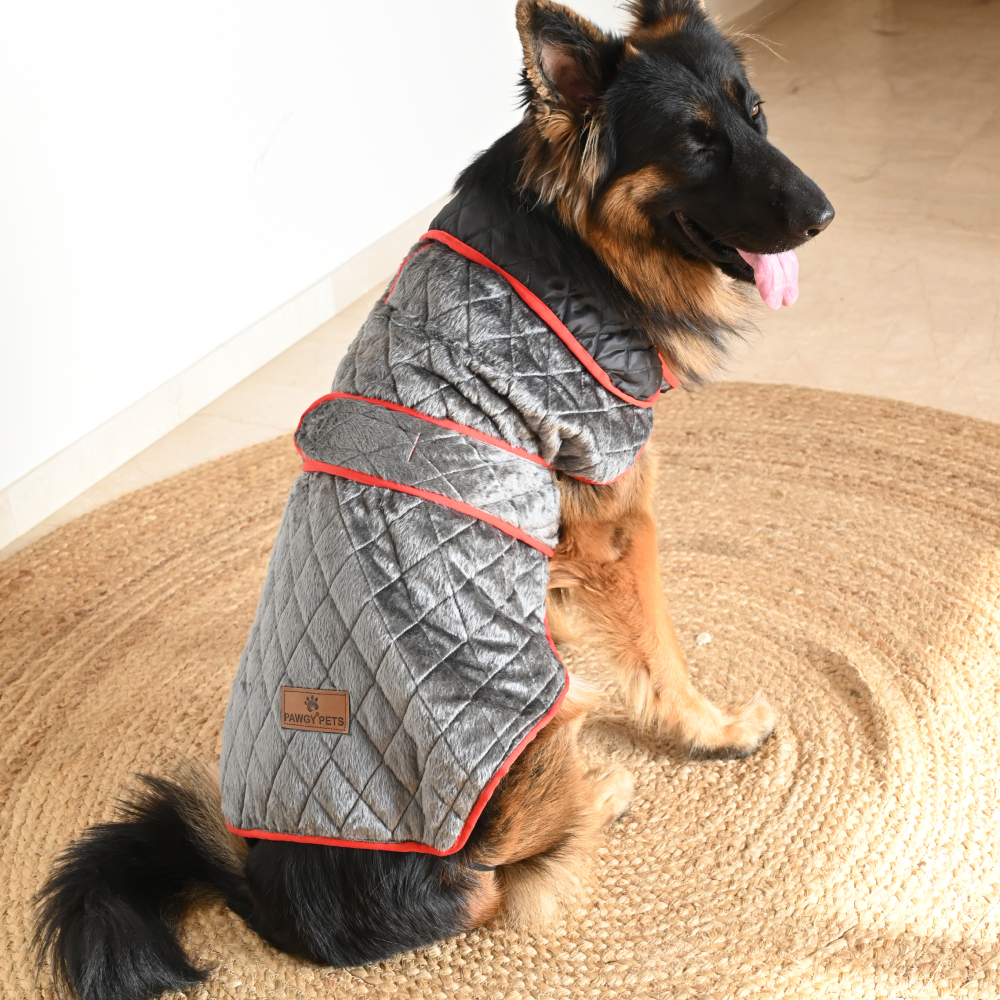 Pawgypets Reversible Quilted Jacket for Dogs and Cats (Grey/Red)