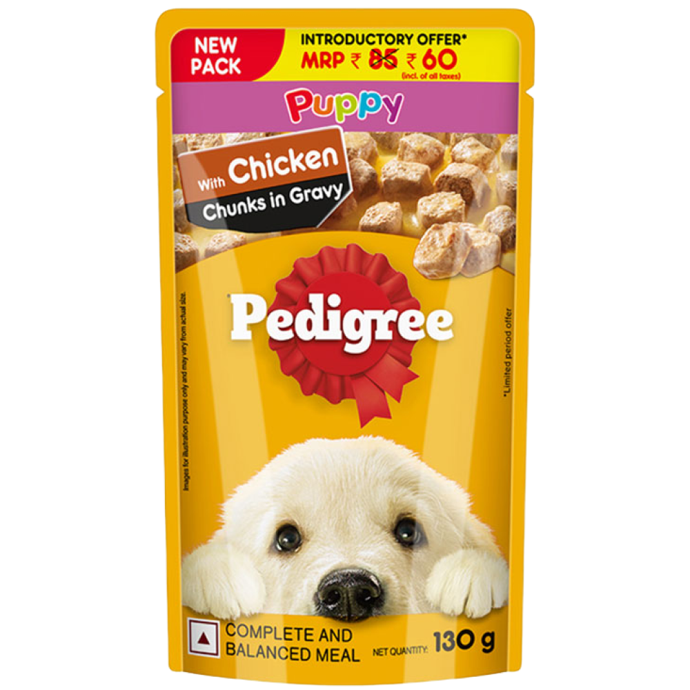 Pedigree Chicken Chunks in Gravy Pouch Puppy Dog Wet Food (130g)