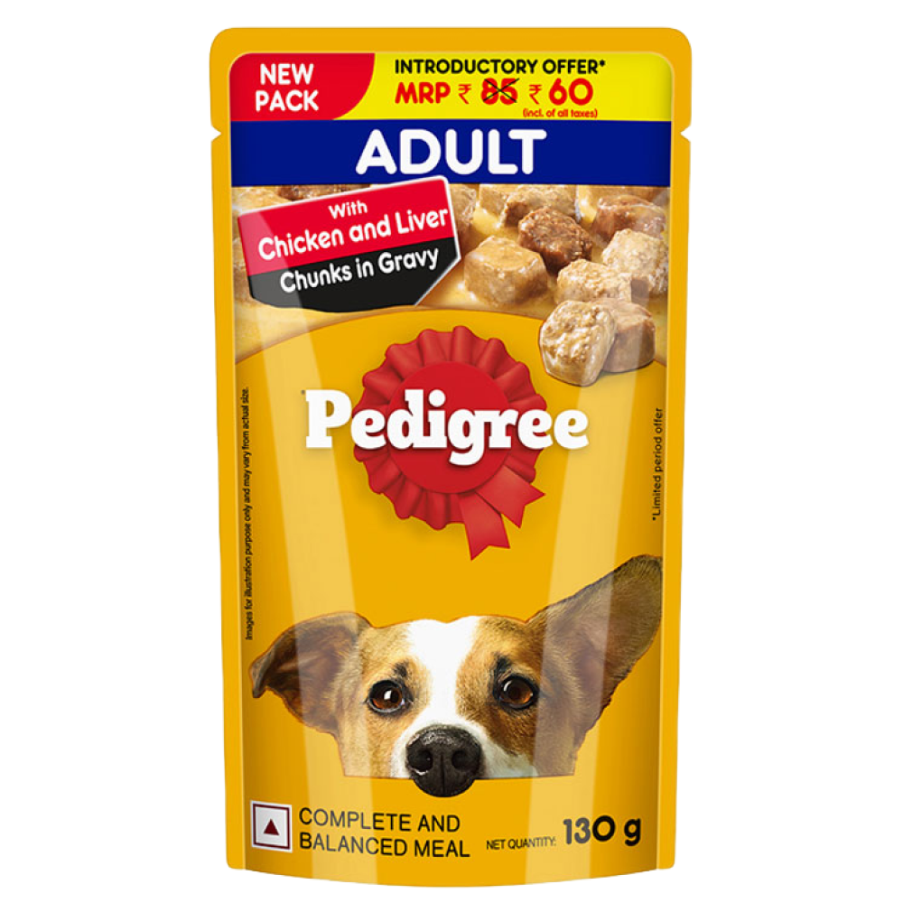 Pedigree Chicken and Liver Chunks in Gravy Adult Dog Wet Food (130g)