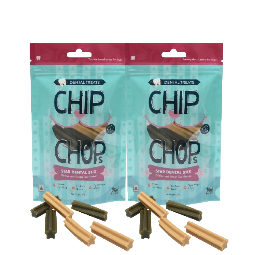 Chip Chops Star Dental Stix Chicken and Green Tea Flavored Dog Treats