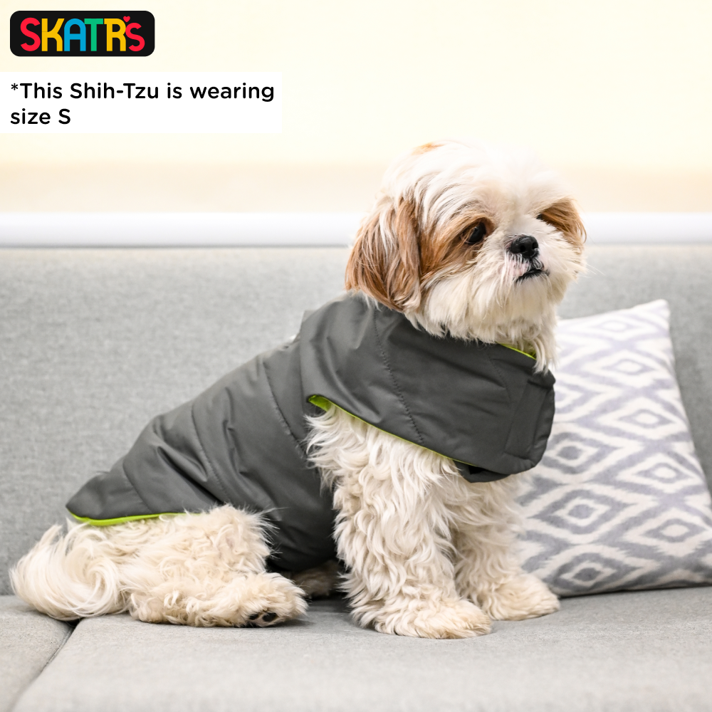 SKATRS Grey Puffer Reversible Jacket for Dogs and Cats | With Adjustable Baby Velcro