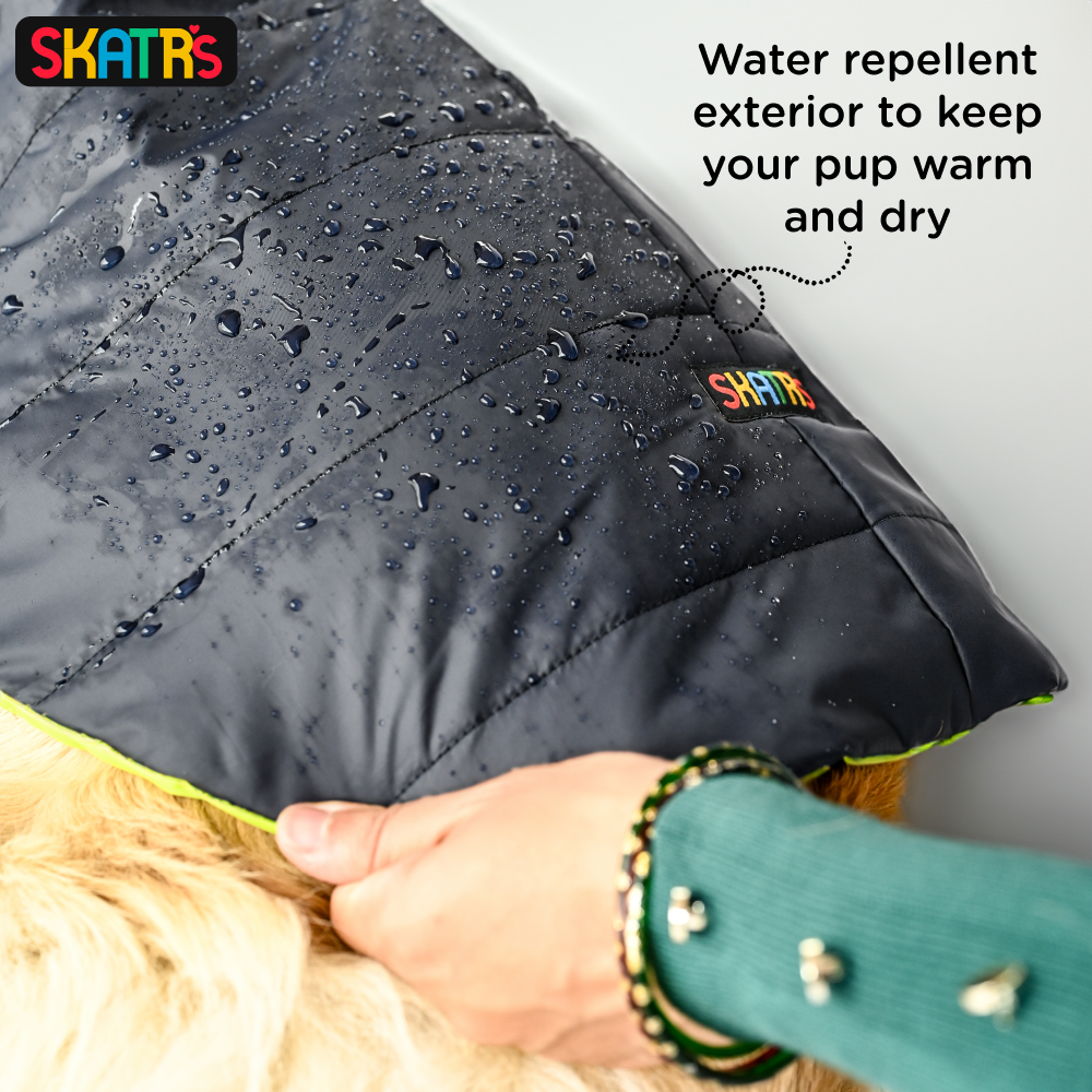 SKATRS Blue Puffer Reversible Jacket for Dogs and Cats | With Adjustable Baby Velcro