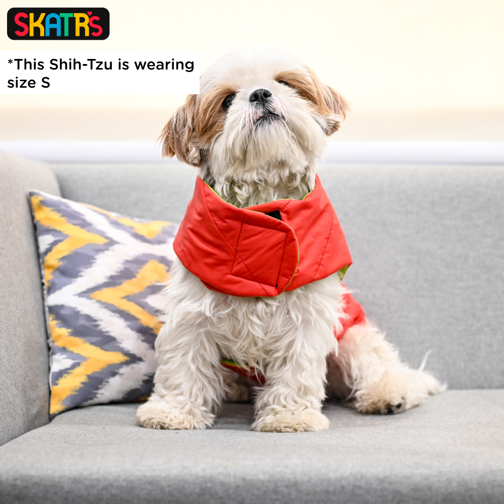 SKATRS Red Puffer Reversible Jacket for Dogs and Cats | With Adjustable Baby Velcro