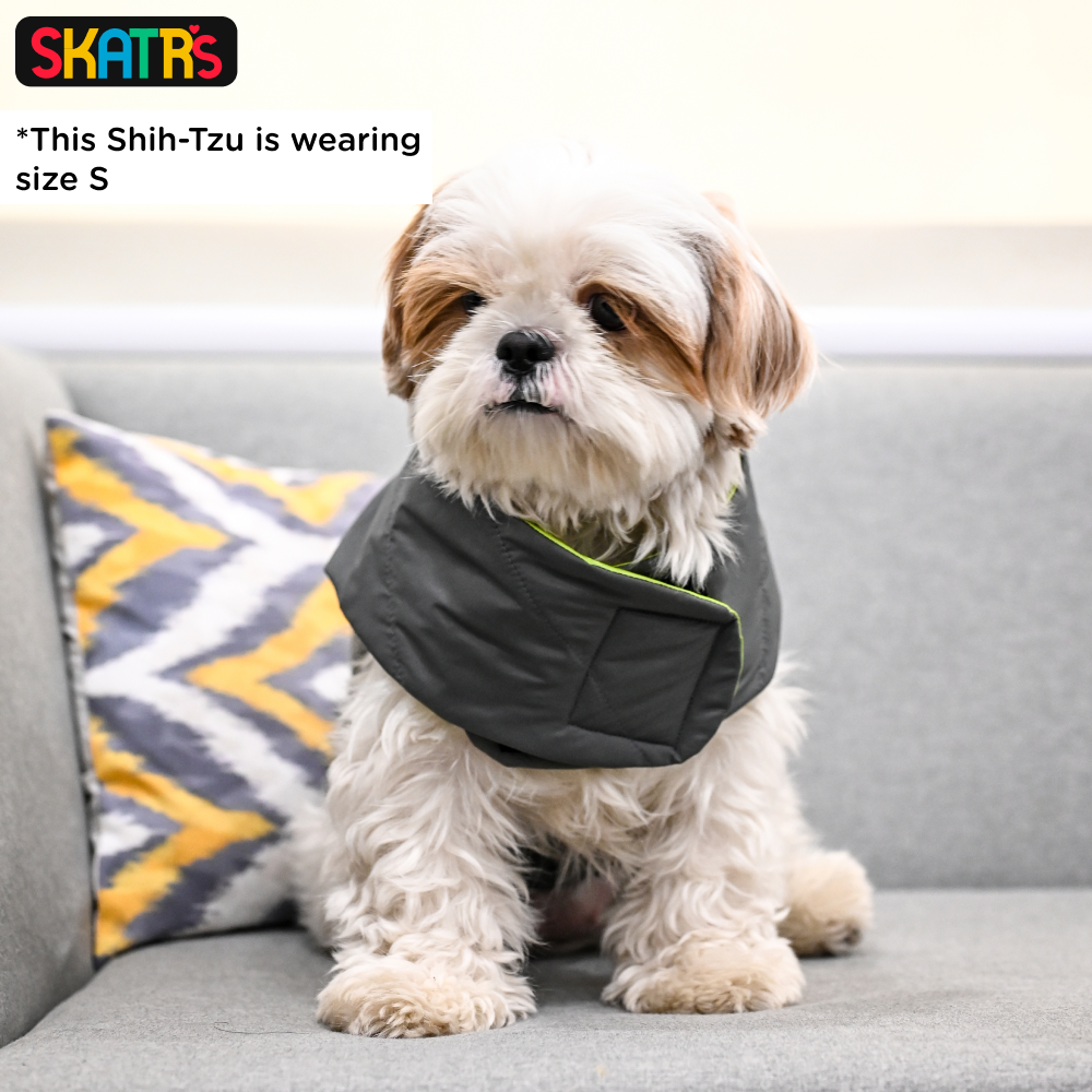 SKATRS Grey Puffer Reversible Jacket for Dogs and Cats | With Adjustable Baby Velcro