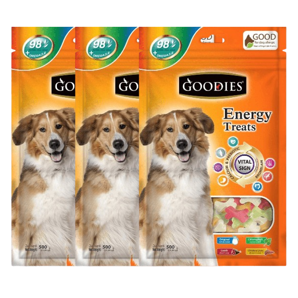 Goodies Energy Treats Mixed Flavour Bone Shaped Dog Treats Dog Treats + Others Goodies 3x500g