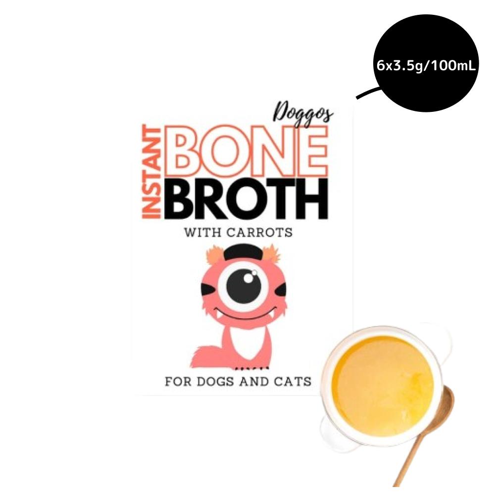 Doggos Instant Chicken and Carrots Bone Broth Gut and Vision Formula (Makes 100ml) for Cats and Dogs Dog Treats + Others Doggos 6x3.5g/100mL Soup