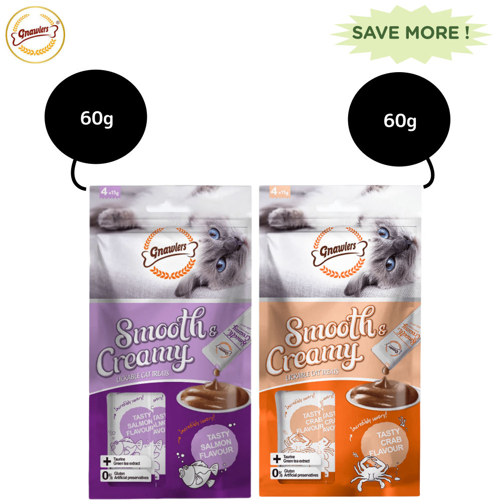 Gnawlers Crab and Salmon Flavour Creamy Cat Treats Combo Cats-Treats & Others Gnawlers 2x60g (8pcs)
