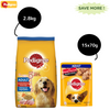 Pedigree Chicken and Vegetables Dry and Chicken and Liver Chunks in Gravy Wet Adult Dog Food Combo Exclusive Combo Pedigree 2.8kg + 15x70g