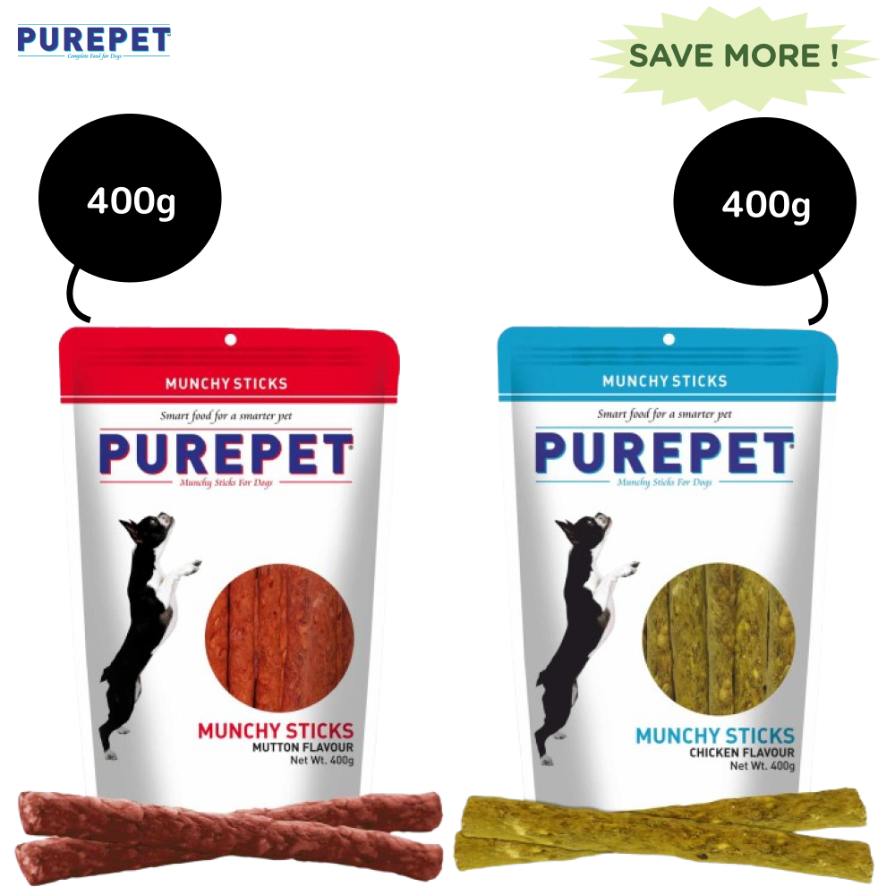 Purepet Chicken and Mutton Flavour Munchy Sticks Dog Treat Combo