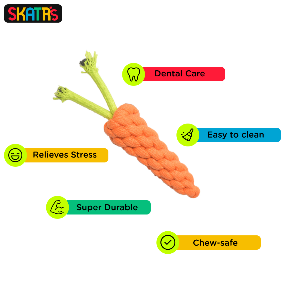 Skatrs Carrot Shaped Rope Chew Toy for Dogs and Cats (Orange)
