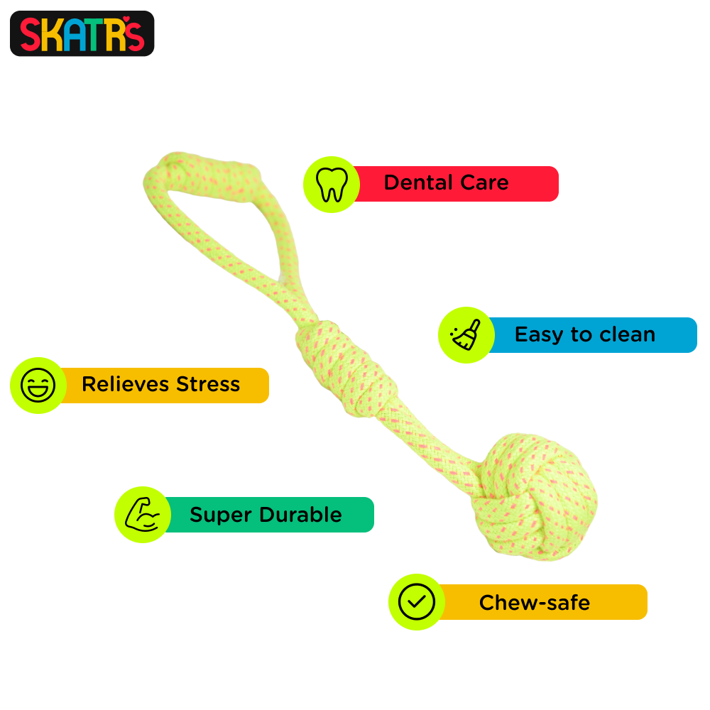 SKATRS Knotted Ball Rope Tug Toy for Dogs and Cats (Neon Green)