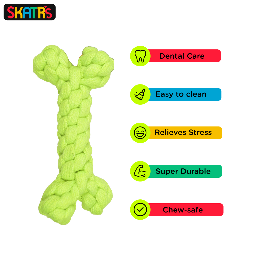 SKATRS 3 Ball Tug, Ball and Bone Shaped Rope Chew Toy Combo for Dogs and Cats