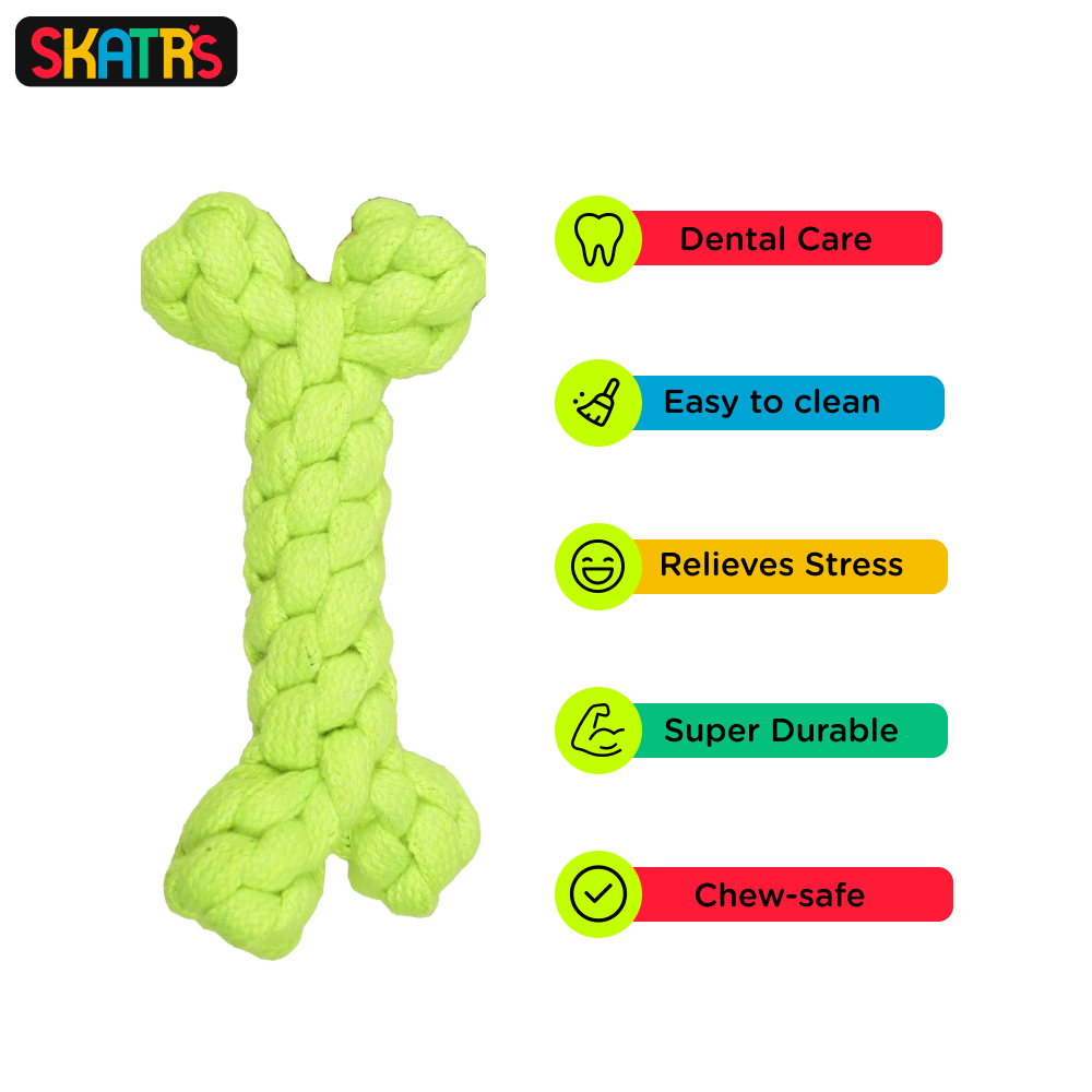 Skatrs 3 Ball Tug, Ball and Bone Shaped Rope Chew Toy Combo for Dogs and Cats