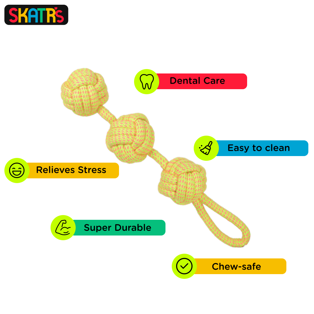 Skatrs 3 Bone Shaped, Knotted Ball with Handle and Ball Shaped Rope Chew Toy for Dogs and Cats Combo