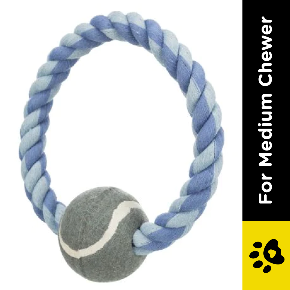 Trixie Rope Ring with Tennis Ball Toy for Dogs (Blue)