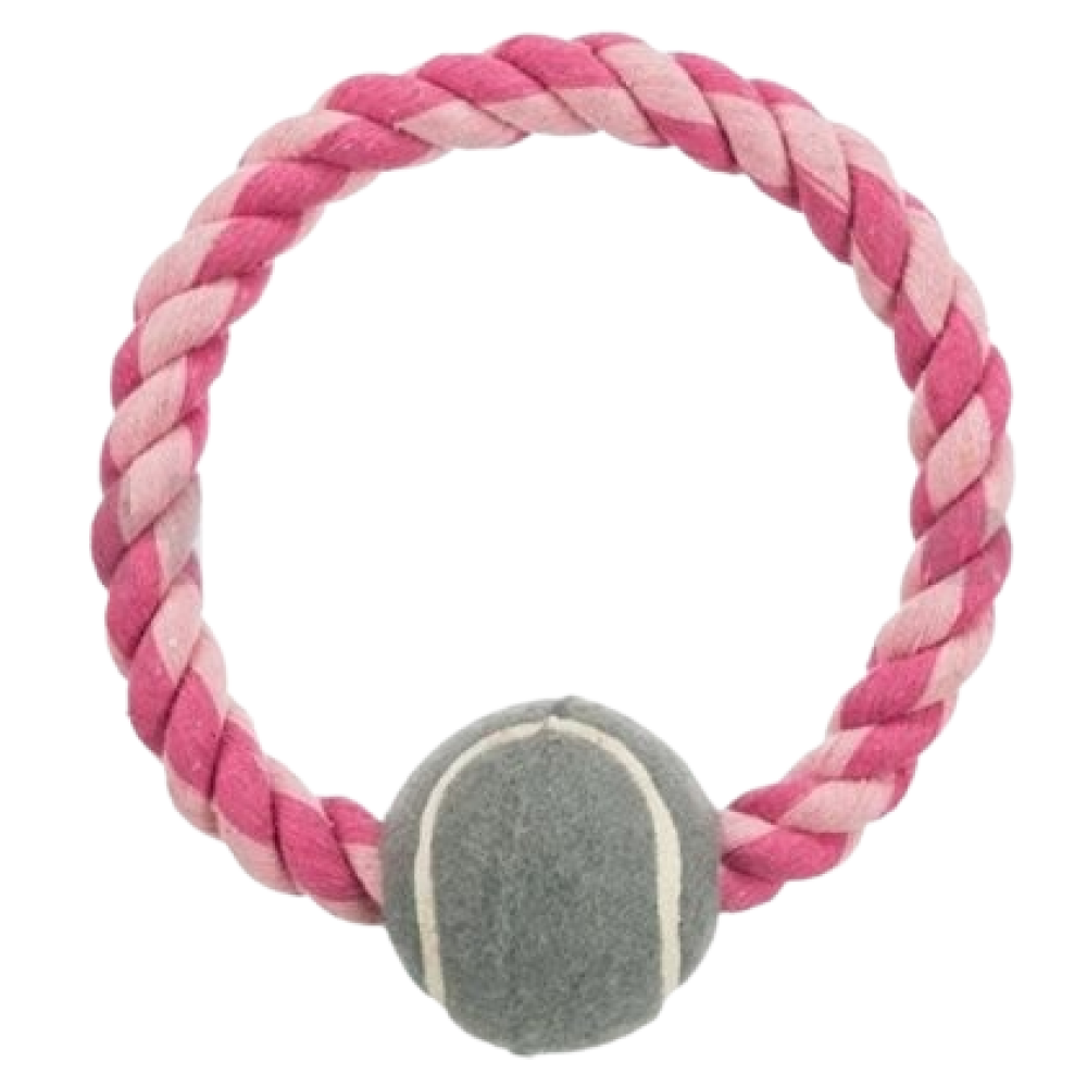 Trixie Rope Ring with Tennis Ball Toy for Dogs (Pink) | For Medium Chewers