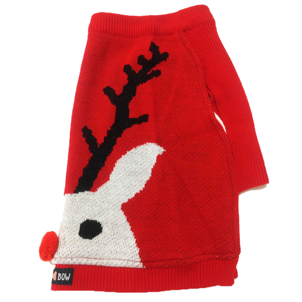 Dogobow Reindeer Knit Sweater for Dogs and Cats (Red/White) (Get a Bow Free)