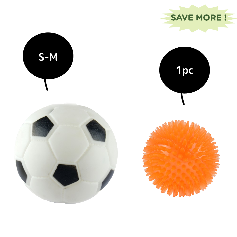 Trixie Football Vinyl Toy and Basil Squeaky Rubber Ball Toys Combo for Dogs