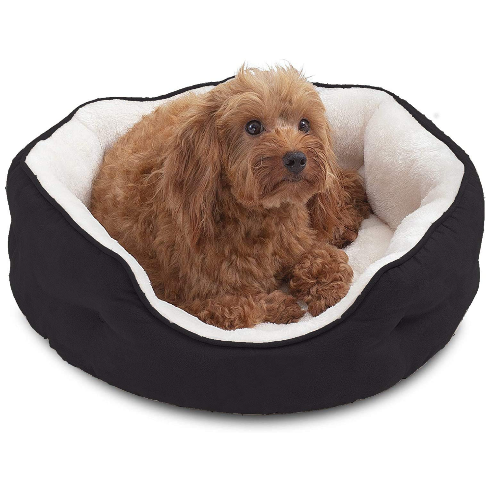 Fluffy's Pawsome Round Washable Bed for Dogs and Cats (Black) Both-Bedding, Mats & Travel Supplies Fluffy's