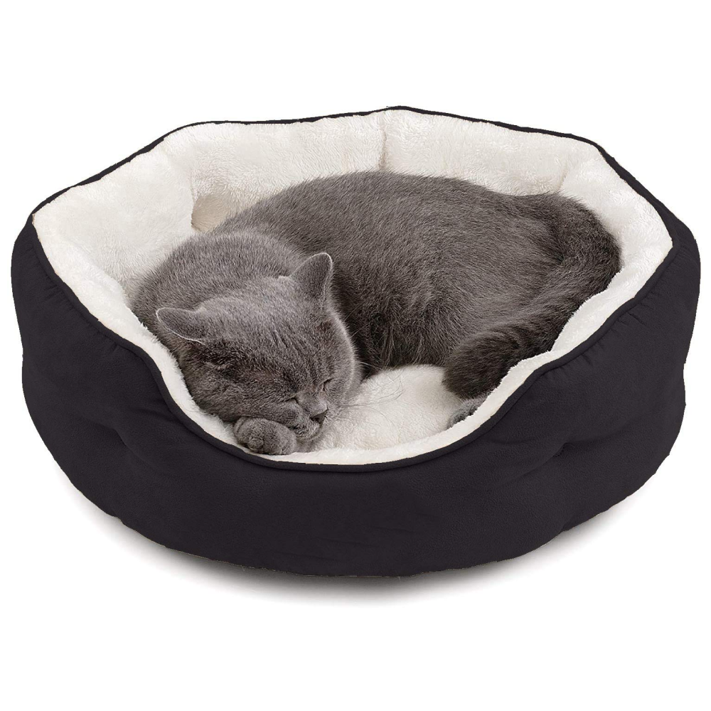 Fluffy's Pawsome Round Washable Bed for Dogs and Cats (Black) Both-Bedding, Mats & Travel Supplies Fluffy's