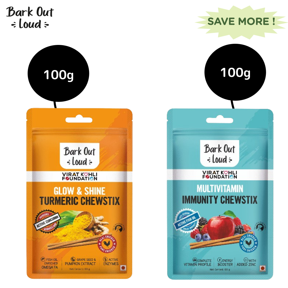 Bark Out Loud Glow and Shine Turmeric and Immunity Multi Vitamin Chew Stix for Dogs and Cats Combo Dog Treats + Others Bark Out Loud 100g+100g