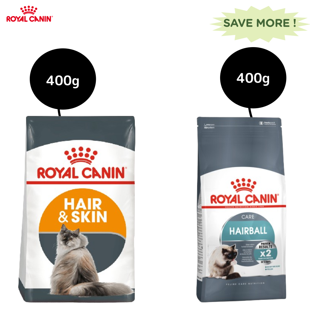 Royal Canin Hair & Skin Care and Hairball Care Adult Cat Dry Food Combo