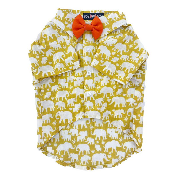 Dogobow Elephant Printed Shirt for Dogs and Cats (Yellow/White) (Get a Bow Free)