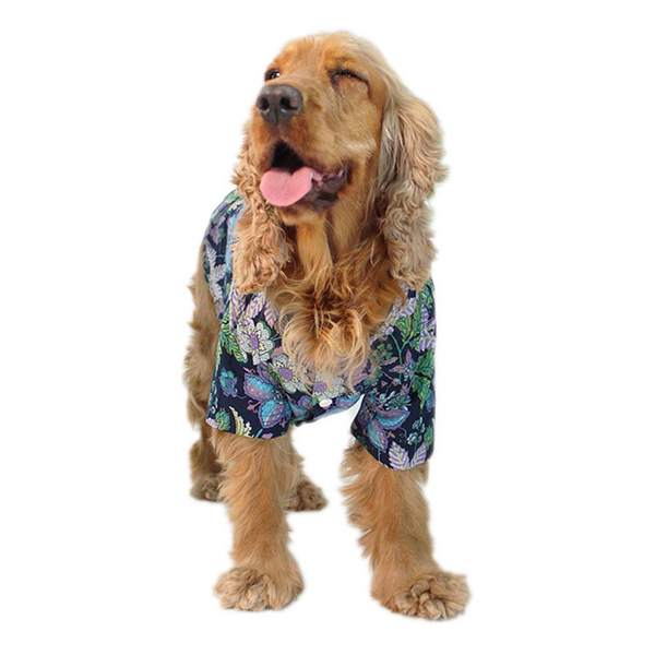 Dogobow Floral Shirt for Dogs and Cats (Navy Blue) (Get a Bow Free)