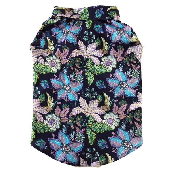 Dogobow Floral Shirt for Dogs and Cats (Navy Blue) (Get a Bow Free)