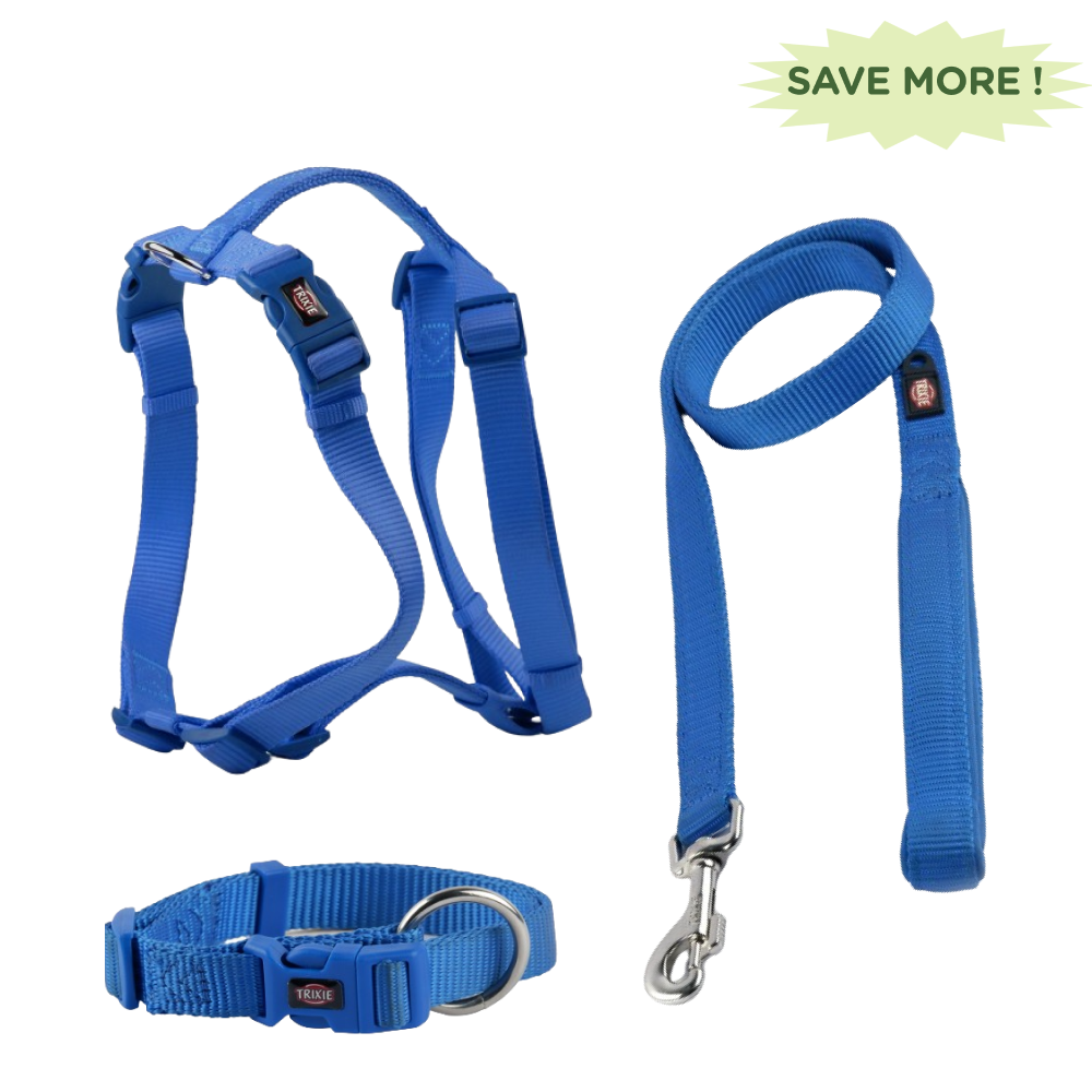 Trixie Premium H Harness, Premium Leash and Collar for Dogs Combo (Royal Blue) - L