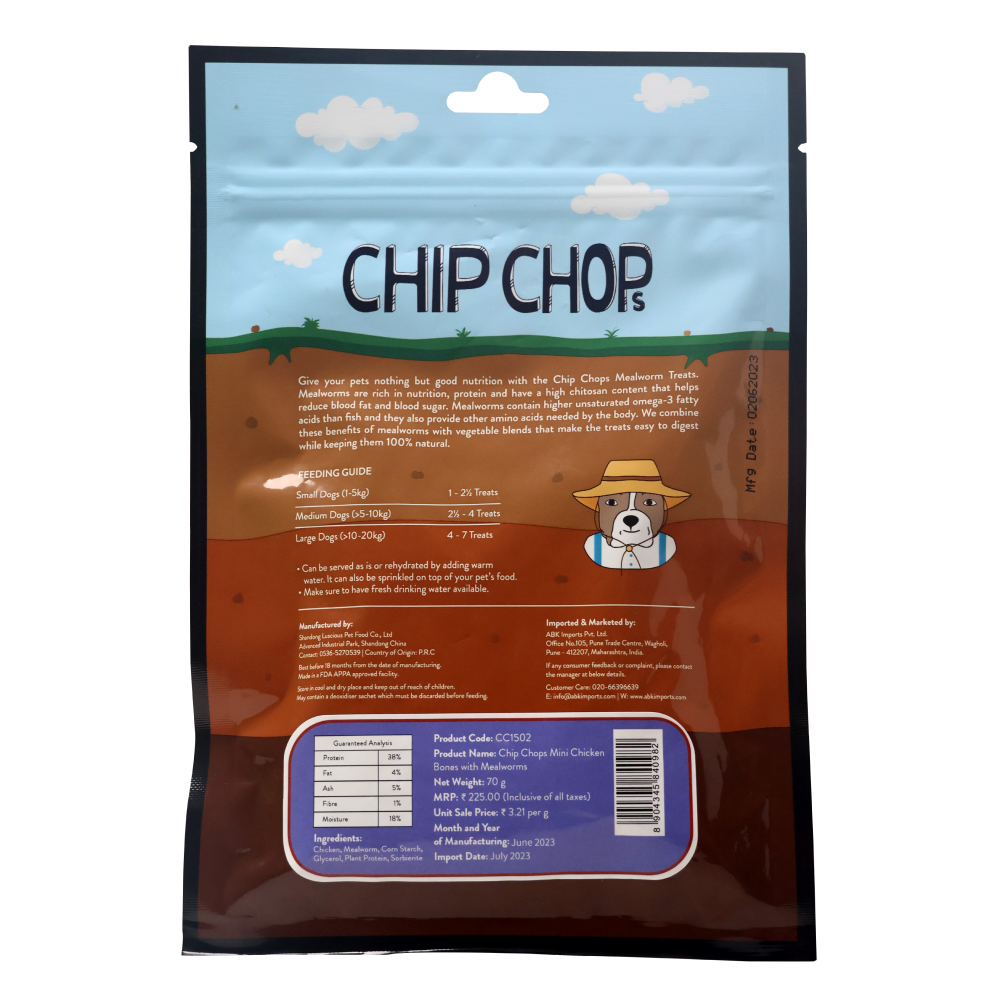 Chip Chops Wonder Worms Mini Chicken Bones with Mealworms Dog Treats