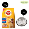 SKATRS Anti Skid Stainless Steel Bowl and Pedigree Chicken and Vegetables Adult Dry Dog Food Combo Dogs-Bowls & Feeders Exclusive Combo Set of 2